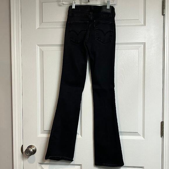 Levis 725 High Rise Bootcut Jeans Womens Size 24 Waterless Black Denim - Picture 2 of 9